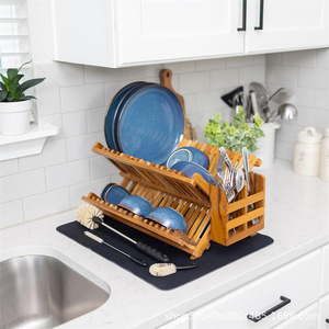 Wooden Dish <b>Rack</b> Double Layer Quick Dry Kitchen Countertop Drainer Storage Organizer For <b>Plates</b> Bowls Utensils - Product Image 1