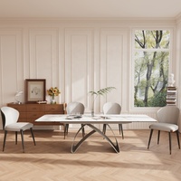 Europäischer Eleganter Ausziehbarer Esstisch-Set Luxuriöse Marmor-Keramik-Tischplatte Oval für Zuhause Restaurant Hotel