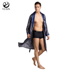 Abito da <span class=keywords><strong>uomo</strong></span> in seta abito da notte stampa sposo estivo pigiama a maniche lunghe in seta sottile Plus Size accappatoio - Product Image 3