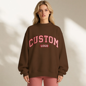 Sweat-shirt à col montant personnalisé pour femme, imprimé avec logo brodé, en mélange de coton et polaire, coupe oversize décontractée - Product Image 1