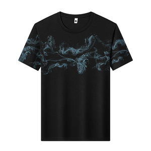 Camiseta para hombre con estampado abstracto de tinta al agua, manga corta, cuello redondo, corte ajustado, de algodón, informal, para uso diario. - Product Image 2