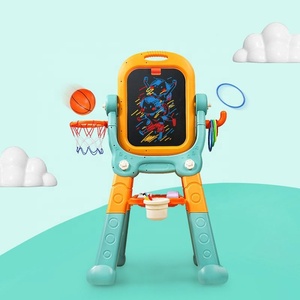 Papan gambar plastik 3-in-1 tinggi dapat diatur dengan sisi ganda melukis permainan lempar mainan anak-anak baru Set mainan bola basket - Product Image 2