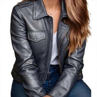Blouson de motard unisexe tendance en cuir véritable style traditionnel BS International, col mandarin, fermeture éclair, imperméable à l'avant