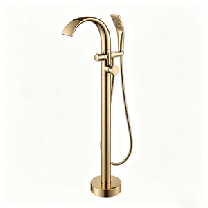 Robinet de douche sur pied en laiton noir mat, avec jet pluie, monocommande, design minimaliste pour salle de bain - Product Image 4