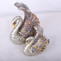 Statue de Cygne Grande Taille en Résine, Style Européen Vintage, Argent et Or, Ailes Sculptées en Plumes, Forme Animale Florale Creuse, Décoration de Bureau Intérieure