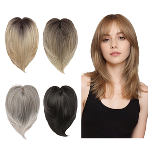 Parrucche <span class=keywords><strong>Bob</strong></span> Sintetiche Marrone Nero da 10 Pollici in Offerta Speciale, Topper per Capelli Lisci e Setosi con Clip e Frangia - Product Image 6