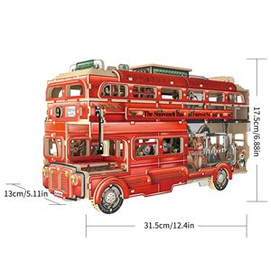 Bus à deux étages en bois 3D fait main, puzzle éducatif à assembler soi-même, jeu pour les 14 ans et plus - Product Image 3