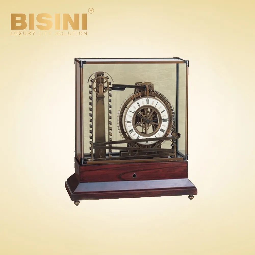 शास्त्रीय प्राचीन यांत्रिक पानी पहिया घड़ी लकड़ी के आधार टेबल घड़ी उत्तम उच्च ग्रेड गिलास को कवर डेस्क घड़ी