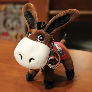 Portachiavi piccolo asino di cartone animato piccolo animale farcito portachiavi ciondolo in pelliccia materiale fodera in maglia decorazione per bambola borsa per ragazza - Product Image 5