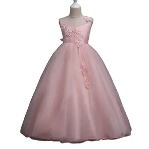 European and American style three-dimensional flower fluffy dress girl birthday party dress child pink 10 year old dress