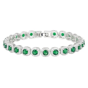 Fashion Jewelry Eco-friendly <b>Copper</b> 4mm Green Jade Cubic Zirconia Tennis <b>Bracelet</b> for Retro Elegant Daily Wear - Product Image 1