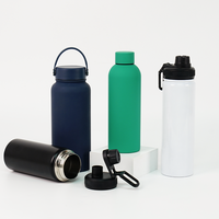 Bouteille d'eau isotherme en acier inoxydable 304 à double paroi de 500 ml, revêtement caoutchouc, très vendue, pour le sport