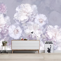 Papier peint mural Art Déco grand format, motif pivoine douce gris-violet, imprimé par transfert thermique, personnalisé pour chambre à coucher, salon, beauté