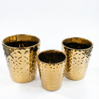 Set 3 Pot Bunga Keramik Mewah Berlapis Emas Berkilau untuk Dekorasi Ruang Tamu Modern di Rumah