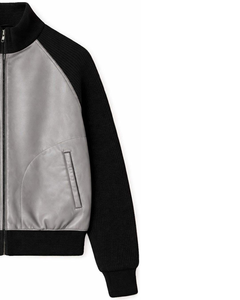 Chaqueta de Punto con Cierre y Mangas de Cuero Sintético Hecha en India para Hombre, Cuello Acanalado, Ropa de Abrigo Informal de Invierno, Abrigo de Moda en Venta - Product Image 4