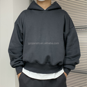 เสื้อฮู้ดดี้ผ้าฝ้ายเฟรนช์เทอร์รี่แบบเรียบ หนัก 500 กรัม ทรงโอเวอร์ไซส์ ผลิตจำนวนมาก ผู้ผลิตเสื้อฮู้ดดี้ทรงครอปแบบเรียบสำหรับผู้ชาย - Product Image 2