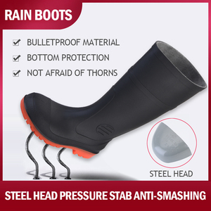 מגפי גומי PVC עמידים למים עם לוגו מותאם אישית של Jinsu, מגפי בטיחות לגברים עם מגן פלדה לאצבעות, עד גובה הברך, נגד ריסוק, מתאימים לגשם - Product Image 2