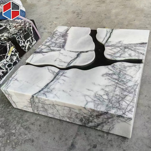 Mesa de centro de mármol verde natural, apartamento cuadrado, mesa de centro de mármol con forma agrietada minimalista - Product Image 3