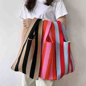 25*50CM Women's Fashion Autumn Winter Accessories Stripe <strong>Bags</strong> <strong>Black</strong> Green Pink White Stripe <strong>Small</strong> Knitted Tote Handbags <strong>Bag</strong> - Product Image 6