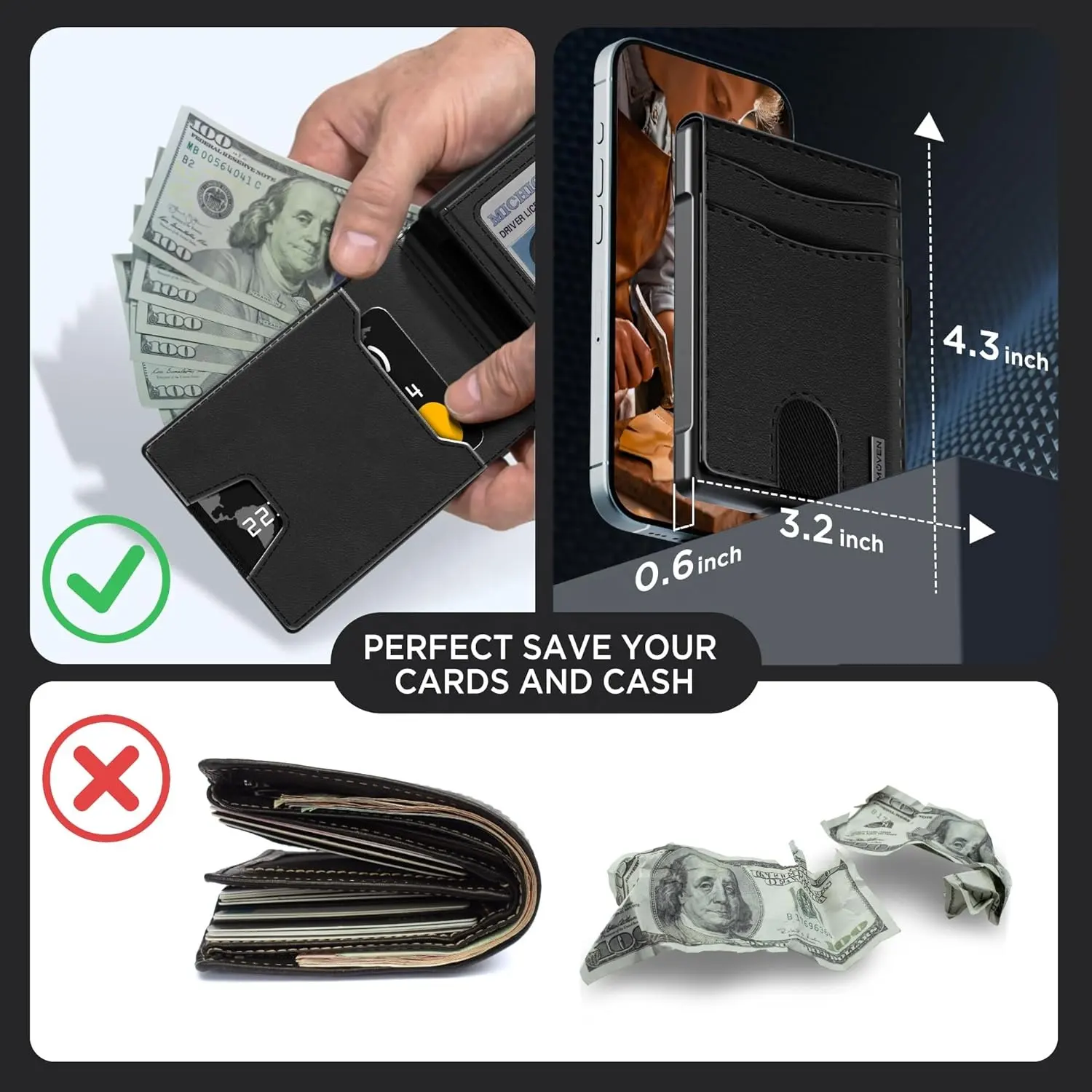 Individuelle Frontfach-Brieftaschen RFID-Blockung doppelfaltung Kreditkartenhalter Herren Slim Pop Up Ledderbrieftasche