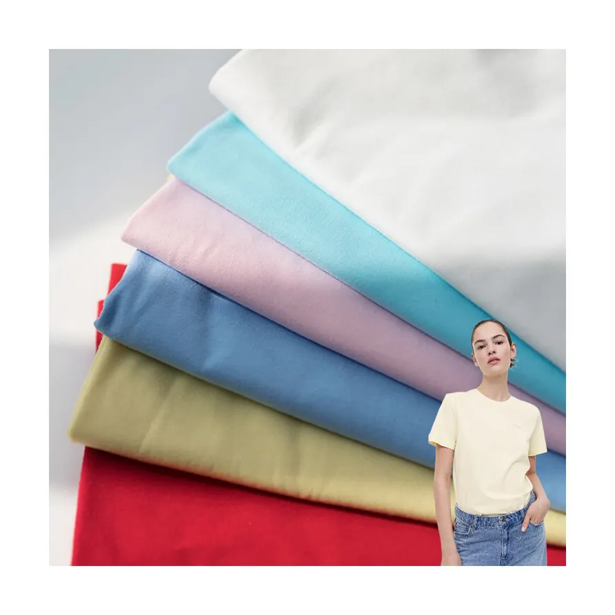 Boran tekstil eko organik % 95% pamuk % 5% Spandex Jersey gömlek kumaş 40S T gömlek için penye organik pamuk kumaş