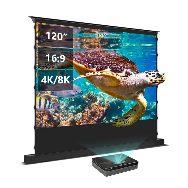120" Motorized ALR Floor Rising Projector Screen for Ultra Short Throw Projector, Floor Stand Screen for Home Theater