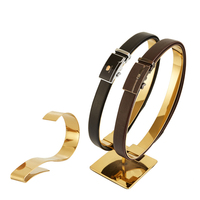 Support de rangement en métal de luxe en gros, présentoir à ceintures, 2 grilles, organisateur de ceintures en cuir, présentoir à ceintures en acier inoxydable doré