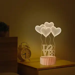 Eu Te Amo Presentes 3D Ilusão Night Light Quarto Romântico Night Light Cores Quentes De Madeira Aniversário valentine Presente Criativo