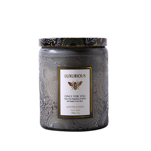 En stock, bocaux à bougie noirs, bougeoirs en verre glyphes, récipient à bougie avec boîte - Product Image 1