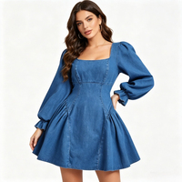 Robe Courte en Jean Volantée pour Femme, Style Y2K Sexy, Manches Longues, Ceinture et Boutons, Décontractée, Lavée, Tendance Simple pour l'Été