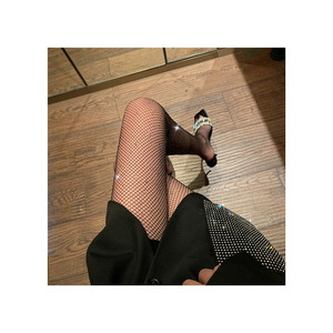 Sexy Rhinestone Fishnet Stockings Thin Black And White Women's Sequin Pantyhose For Youth 18-40 Years Old - Product Image 5