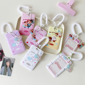Porte-cartes 3 pouces en plastique ABS avec motif chiens et lapins de dessin animé, étui pour badges et cartes d'identité d'étudiant avec pendentif breloque en acrylique - Product Image 3