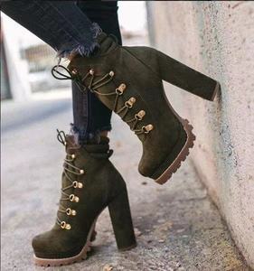 Botas cortas de tacón alto con cordones y plataforma impermeable para Otoño e Invierno de gran tamaño, botas de gamuza para <span class=keywords><strong>mujer</strong></span> - Product Image 4
