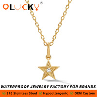 Collier pendentif étoile en acier inoxydable plaqué or 18 carats, étanche, personnalisé LUCKYJIU, bijoux célestes minimalistes avec zircon cubique pour femmes
