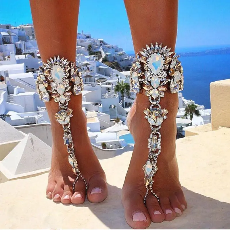 Cheville d'anneau d'orteil de personnalité de Style Boho exagéré avec des accessoires de plage de bord de mer de cristal de Faux coloré