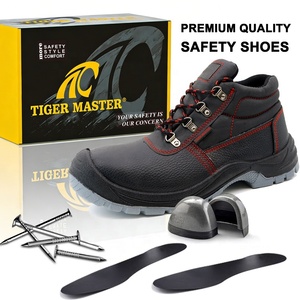 Chaussure de sécurité en cuir noir Tiger Master CE antidérapante, résistante à l'huile et à l'eau, avec embout en acier, anti-perforation, antistatique pour hommes, construction - Product Image 3