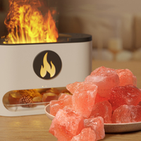 Humidificateur d'air électrique ultrasonique USB 240 ml, diffuseur d'arômes à flamme 7 couleurs avec pierre de sel de l'Himalaya pour huiles essentielles