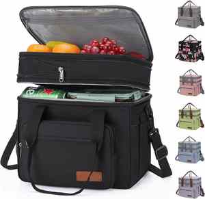 Insulated Lunch Bag, Expandable Double Deck Cooler Bag, Lightweight Leakproof Tote Bag With Side Tissue Pocket - Product Image 4