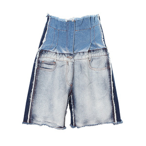 Nouveau short en jean droit pour femme, coupe ample et large, style rétro, avec empiècements de couleurs contrastées, tendance - Product Image 2