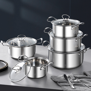 Set di 10 Pentole e Padelle <span class=keywords><strong>in</strong></span> Acciaio Inox, Casseruola, Pentola da <span class=keywords><strong>Cucina</strong></span> <span class=keywords><strong>in</strong></span> <span class=keywords><strong>Ghisa</strong></span>, Padelle da <span class=keywords><strong>Cucina</strong></span>, Pentola per Zuppa, Set di Pentole Dorate - Product Image 5