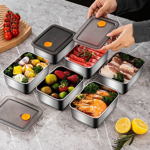 Stainless Steel Food Storage Containers Rectangle Clip-On Lid Bento <b>Box</b> For Travel Meal Prep - Product Image 3