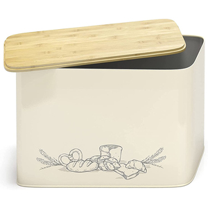 Metal Wooden Bamboo Lid Bread Bin Kitchen Food Storage Box With Bamboo Cutting Board