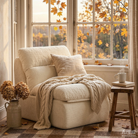 Fauteuil d'appoint sans accoudoirs en velours côtelé ivoire, rembourrage épais, style moderne, compressé sous vide, pour salon et chambre