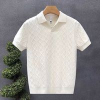 Polo en maille torsadée à manches courtes pour homme, col revers, couleur unie, coupe ample et respirante – Nouveauté très prisée