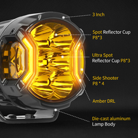 Feux de travail LED super lumineux de 3 pouces 50W, blanc ambre, pour 4x4, camion tout-terrain, SUV, VTT, moto