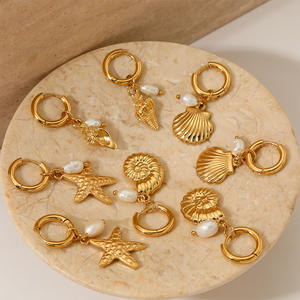 Lioro Trendy <span class=keywords><strong>orecchini</strong></span> a cerchio in acciaio inox impermeabili in oro placcato perla conchiglia <span class=keywords><strong>orecchini</strong></span> a forma di stella - Product Image 4