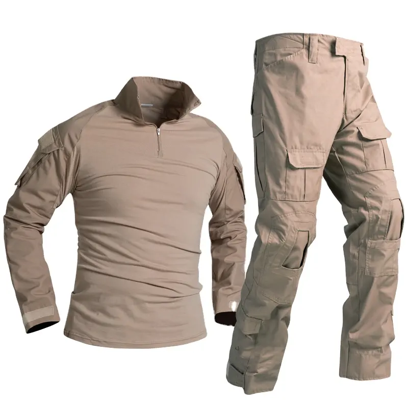 耐久性のあるアウトドアトレーニングコンバットスリムフィット多機能ポケット長袖ポロ1/4ジッパータクティカルパンツとシャツ