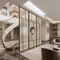 Cloison en verre métallique laser, séparateur en verre trempé en acier inoxydable 304, écran à motif personnalisé pour la rénovation d'intérieur commercial