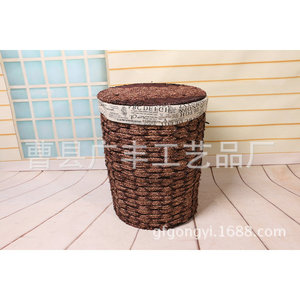Round <b>Wicker</b> <b>Laundry</b> <b>Basket</b> With Lid Rustic Style For Clothing Organizer Cao County Shandong GF 19 - Product Image 2