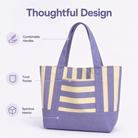 Sac fourre-tout fonctionnel en toile de coton rayé violet 10 oz, réutilisable, pour le shopping, sac à bandoulière avec poche avant, transfert thermique, taille moyenne